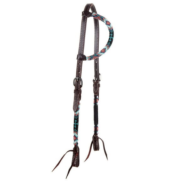 Tough 1 Beaded Cross Single Ear Headstall Black HORSE