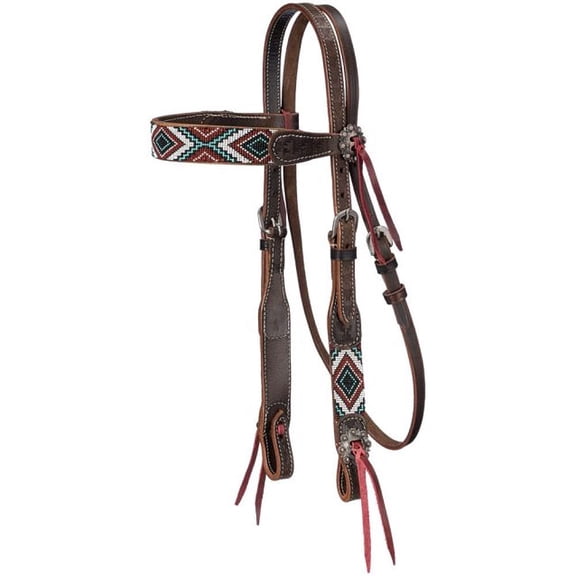 Tough 1 Beaded Turq/Brown Browband Headstall
