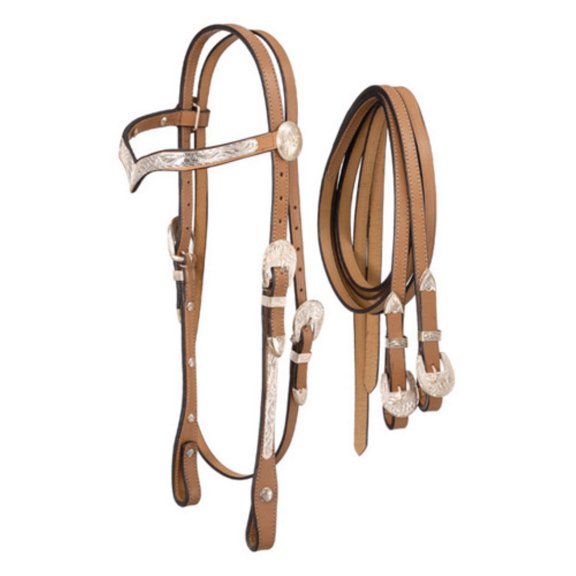 Tough 1 Bridle Royal King V Headstall Silver Trim Full Dark Oil 18-803