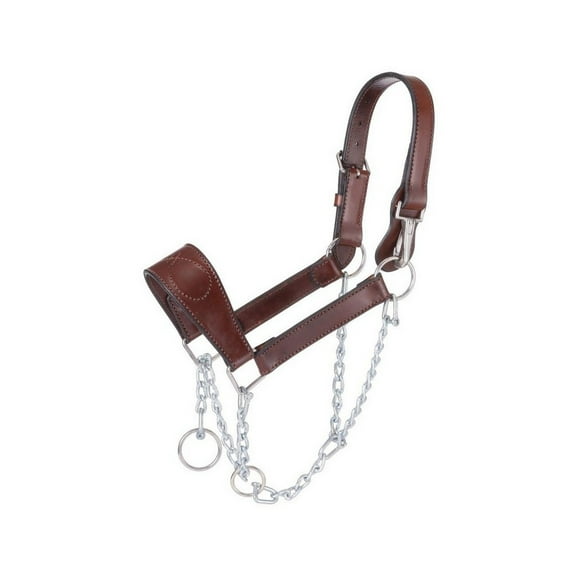Tough-1 Halter Leather Mule Draw Chain Brown 44-2050