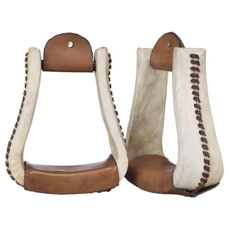 Tough 1 Stirrups Royal King Rawhide Deep Roper Laced Light Oil 57-5892