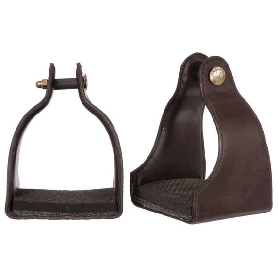Tough 1 Stirrups Leather Covered Padded Endurance 4 1/2 Brown 57-99505