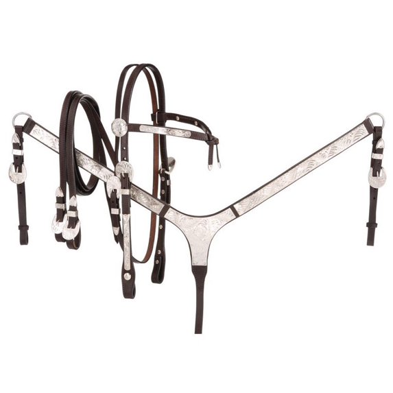 Tough 1 Breast Collar 3 Piece Headstall Reins Show Set Dark Oil 90-34