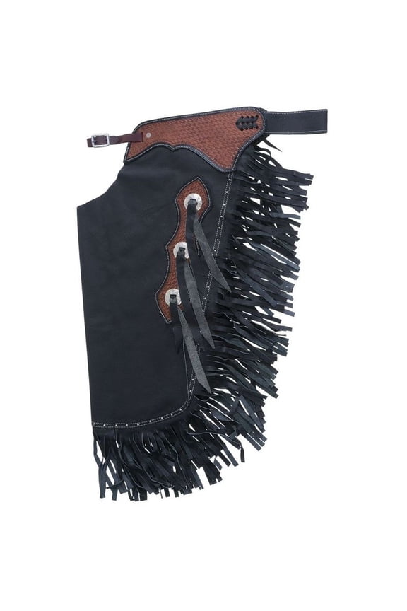 Tough 1 Western Chinks Adult Basketweave Chaps Fringe S Black 63-930