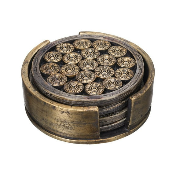 Tough-1 Western Coaster Set Bullet Ends Worn Look Brown 87-2180