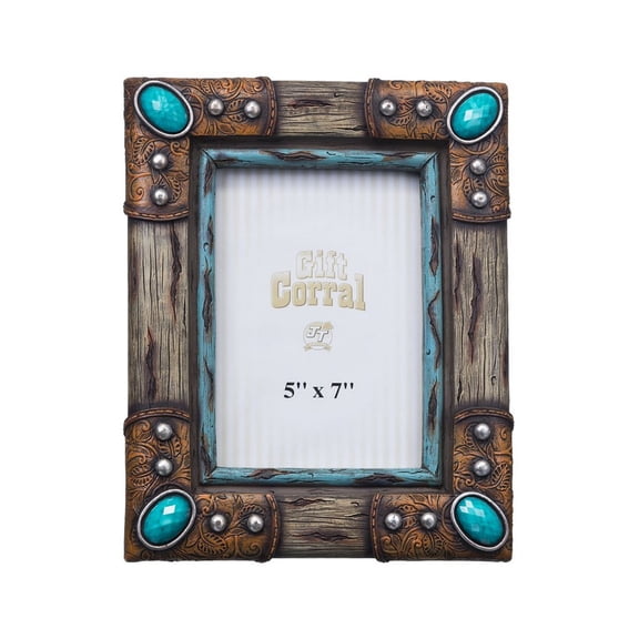 Tough-1 Western Photo Frame Wood Look 5" x 7" Brown Turq 87-2168