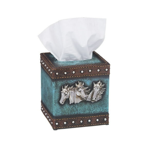 Tough-1 Western Tissue Box Cover Horse Head Leather Look Blue 87-2186