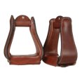 thumbnail image 1 of Tough 1 Wide Leather Covered Horse Stirrups Pair W/ Dark Oil 2 1/2" Neck, 1 of 2