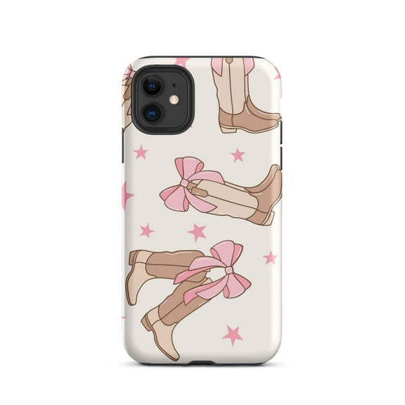 Tough Case for iPhone®, Cowgirl Boots and Bow Print Cell Phone Case, Western, Coquette, 11, 12, 13, 14, 15, 16 (iPhone 11)