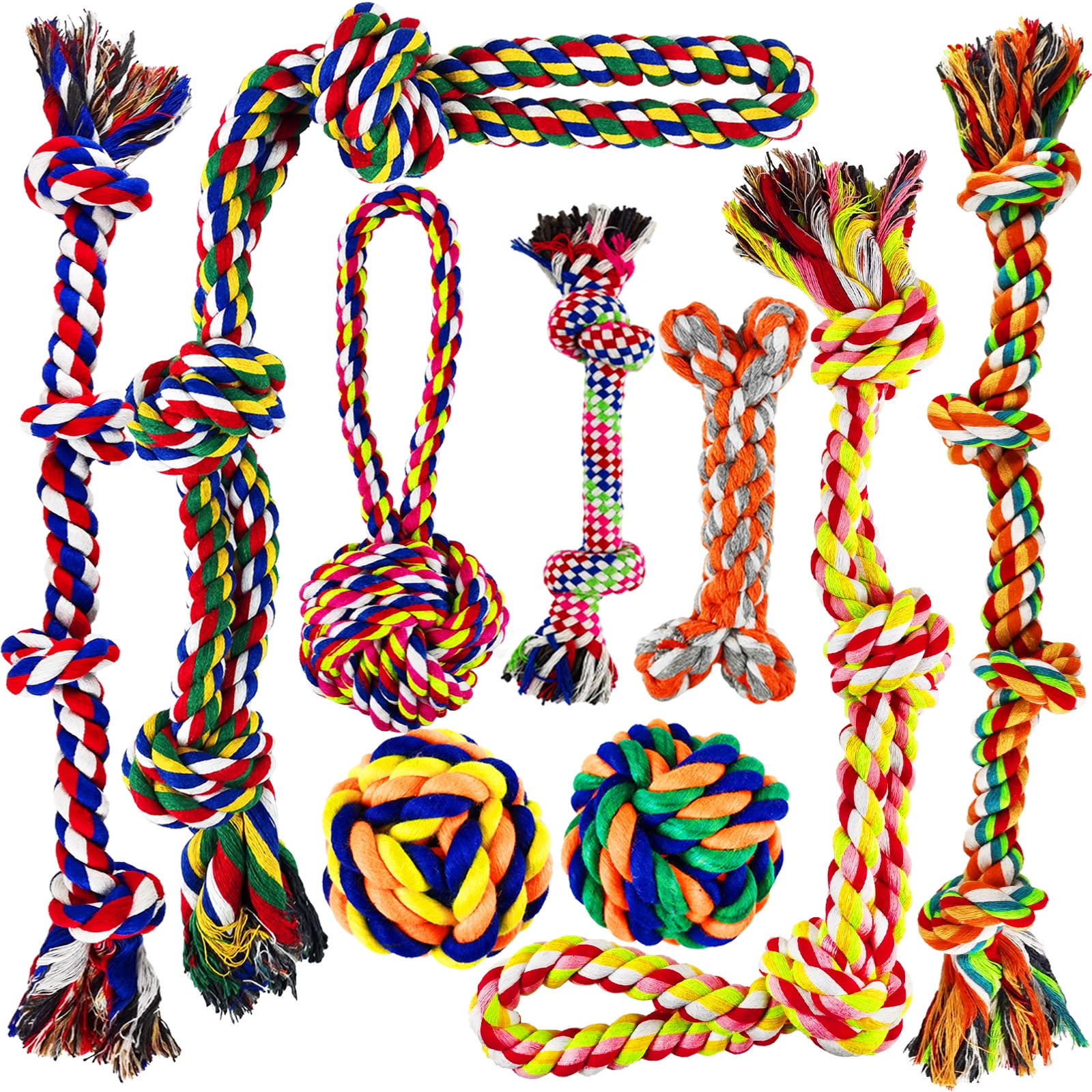 Yileqi 9-Piece Heavy Duty Tug & Chew Dog Toy Set with Natural Cotton Ropes, Multicolor