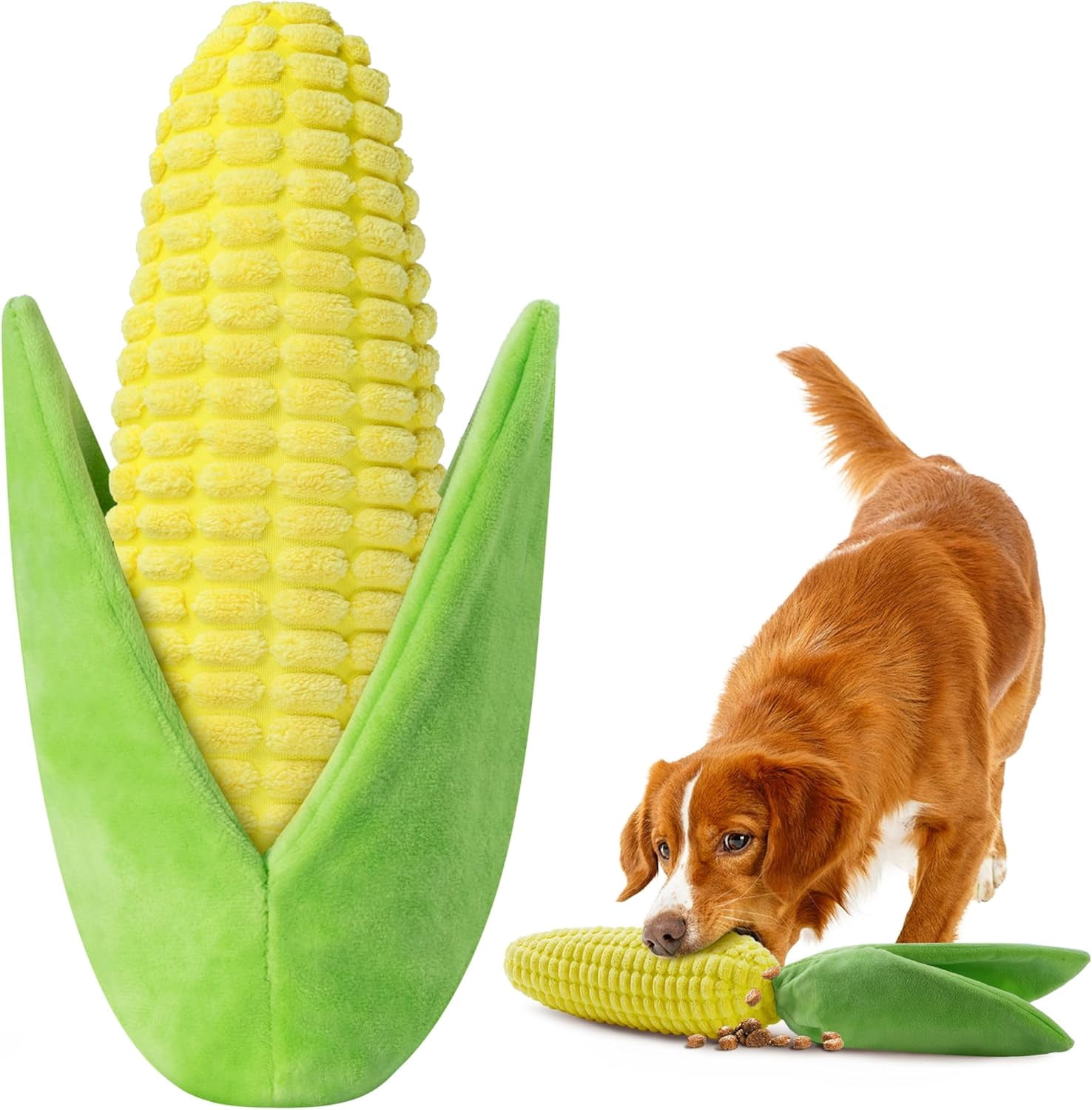 Tough Dog Toys for Not Aggressive Chewers, Durable Dog Chew Toys for Small Medium Large Dogs,Interactive Crinkle Squeaky Dog Toys to Keep Them Busy Corn Plush Puppy IQ Training Dogs Puzzle Toy