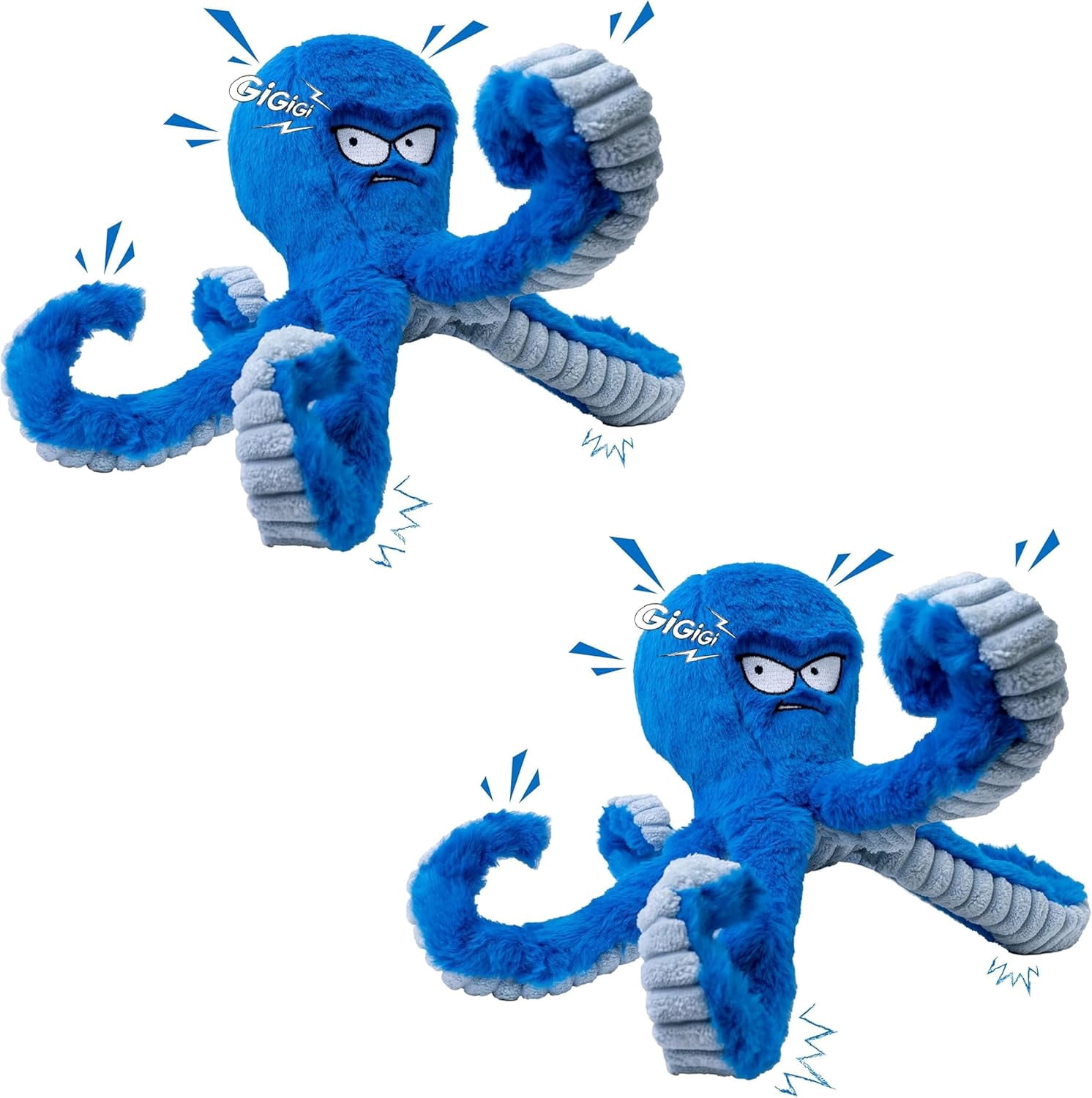 Tough Dog Toys, Stuffed Chew Large Dog Toys to Keep Them Busy, Interactive Squeaky Tug of War Doggie Toy, Crinkle Blue Octopus(2pcs)