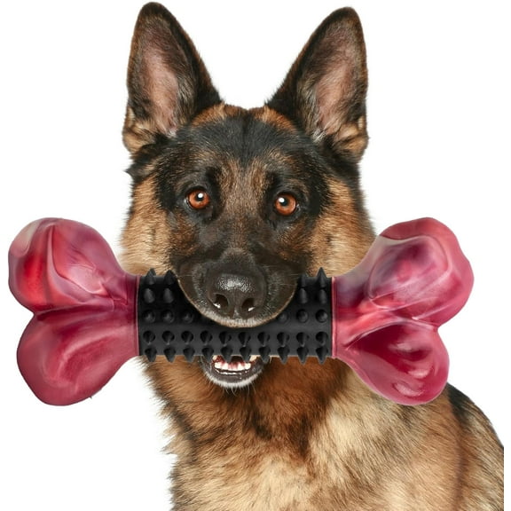 Tough Dog Toys for Aggressive Chewers Beef Flavor: 8" Dog Chew Bone for Large Breed, Nylon & Rubber Chew Toy for Medium Large Dogs