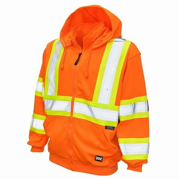Tough Duck High Visibility Hooded Sweatshirt, 2, R, Polyester, Orange, XL S49411