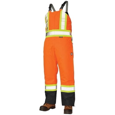 Hi-Vis Insulated Bib Overalls - Fluorescent Orange, Size Large (36-38" Waist, 32" Inseam)