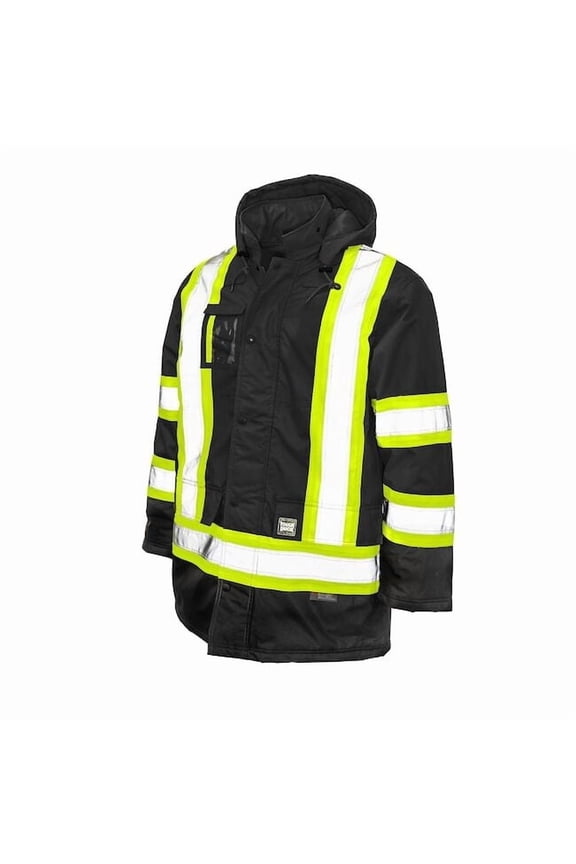 Men's Hi-Vis Safety Parka, 300D Poly Oxford with PU Coating, Black, L S17611