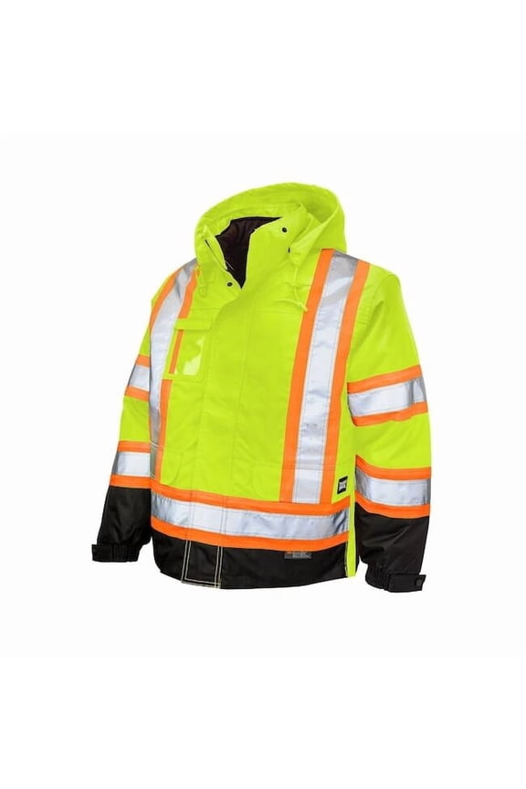 Men's Hi-Vis 5-in-1 Safety Jacket, 300D Poly Oxford with PU Coating, Fluorescent Green, L