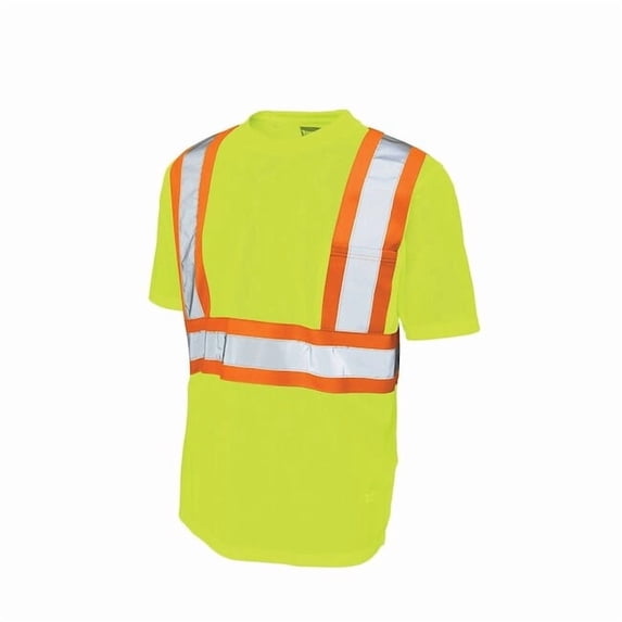 High Visibility Short Sleeve Shirt, 2, R, Polyester, Green/Yellow, 2XL S39221