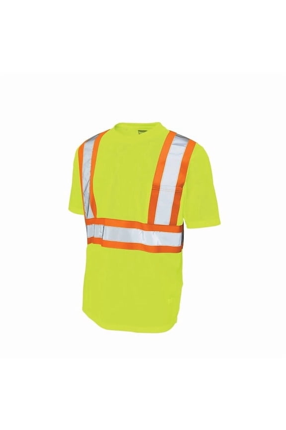 High Visibility Short Sleeve Shirt, 2, R, Polyester, Green/Yellow, 2XL S39221