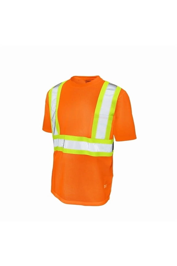 High Visibility Short Sleeve Shirt, 2, R, Polyester, Orange, 3XL