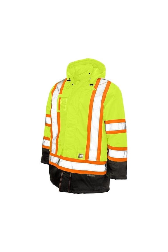 Men's Hi-Vis Safety Parka, 300D Poly Oxford with PU Coating, Green, S