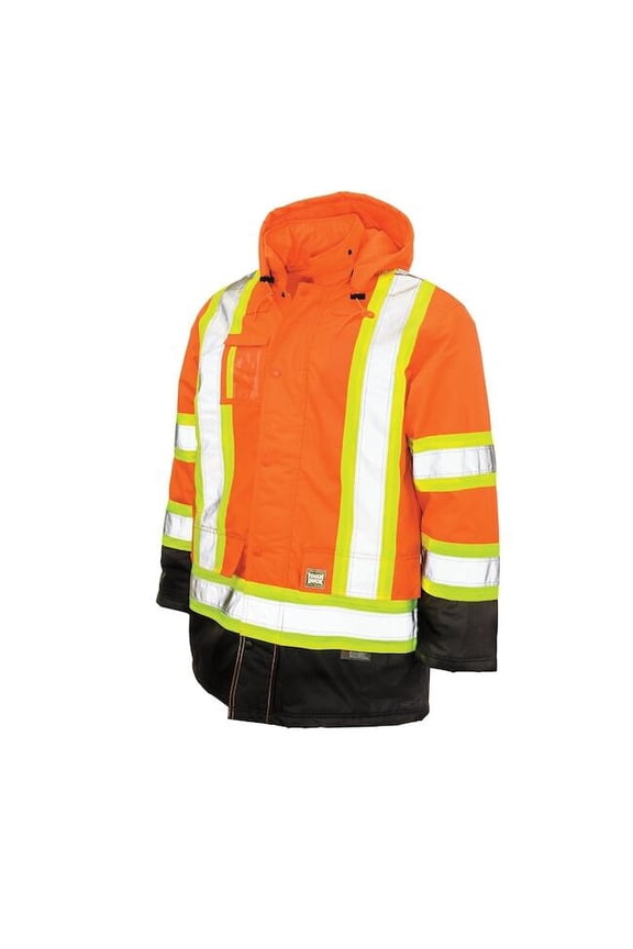 Men's Hi-Vis Safety Parka, 300D Poly Oxford with PU Coating, Orange, Xl