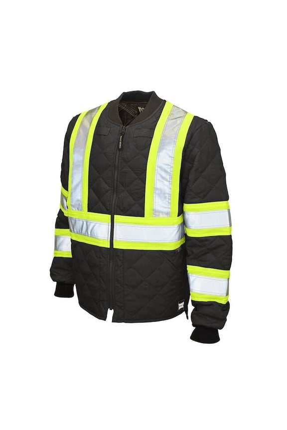 Tough Duck Men's Hi-Vis Quilted Safety Jacket, 100% Polyester, Black, L S43211