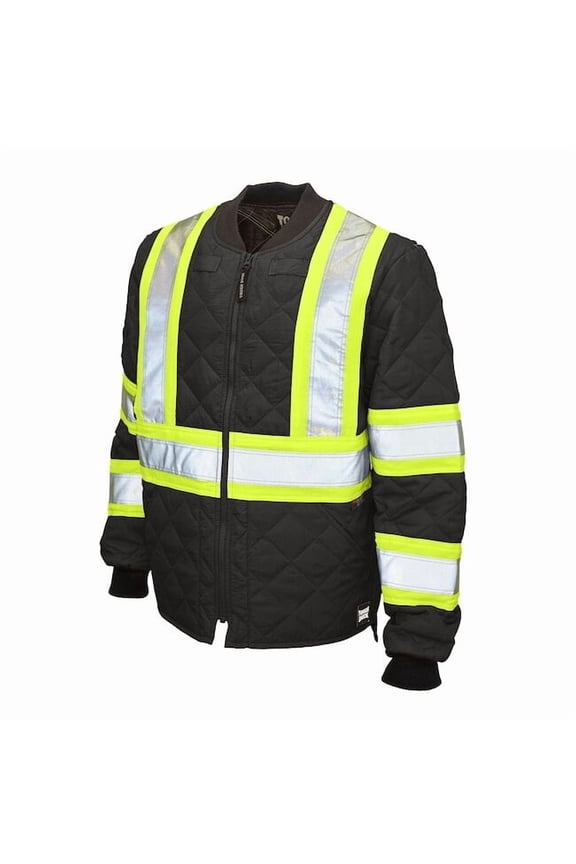 Tough Duck Men's Hi-Vis Quilted Safety Jacket, 100% Polyester, Black, L S43211