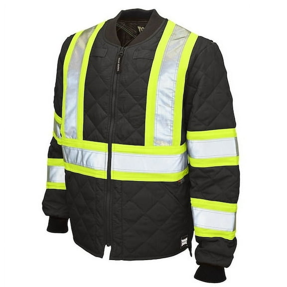 Tough Duck Men's Hi-Vis Quilted Safety Jacket, 100% Polyester, Black, XL S43211