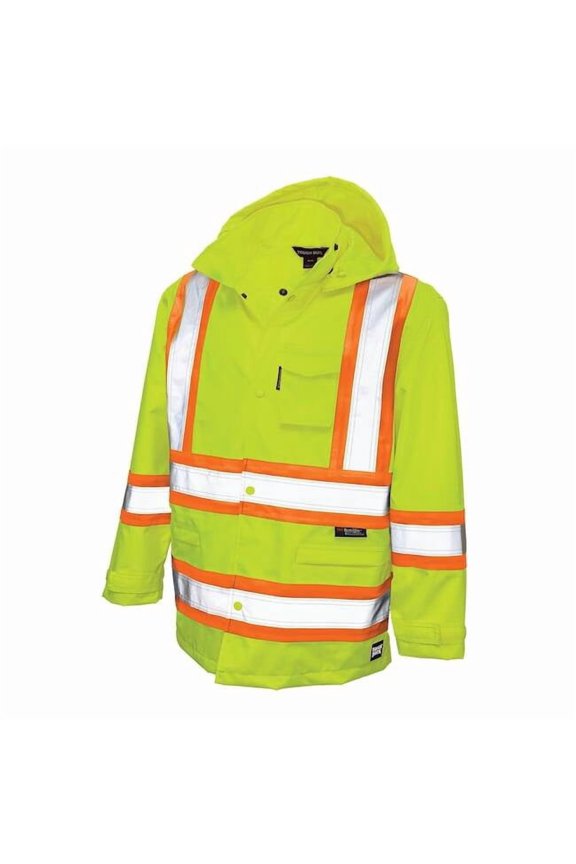 Rain Jacket, Polyester, Polyurethane, Class 3 Type R, Green, 2XL