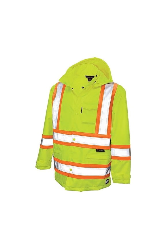 Rain Jacket, Polyester, Polyurethane, Class 3 Type R, Green, XL