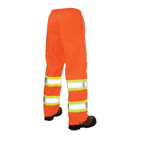 Hi-Visibility Rain Pants, 100% Rip-Stop Polyester, 32 in Inseam, Drawstring Closure, Orange, Size L