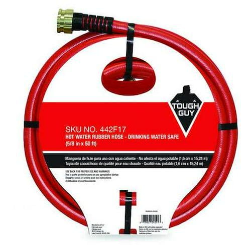 Tough Guy 50 ft L Hot Water Hose, 5/8 in Inside Dia, Coupled Assembly, Red, Rubber
