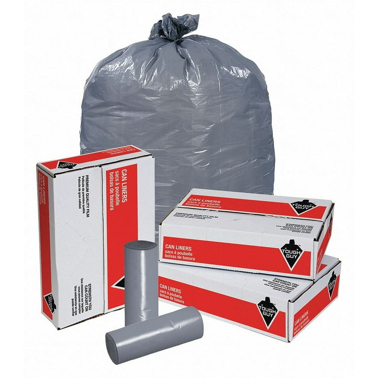 Tough Guy Trash Bags, 55 Gal, 36 in W, 60 in H, 16 Micron Thick, Heavy,  Clear, 200 Pack 4KN35