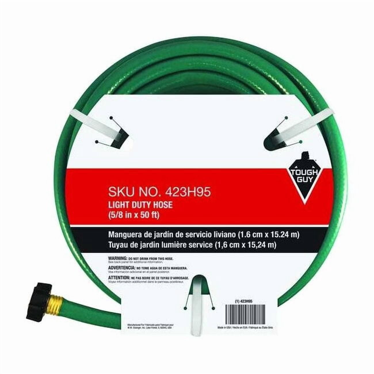 5/8 in ID x 50 ft L Water Hose, PVC Tube, Green, Brass x Brass Fitting 423H95