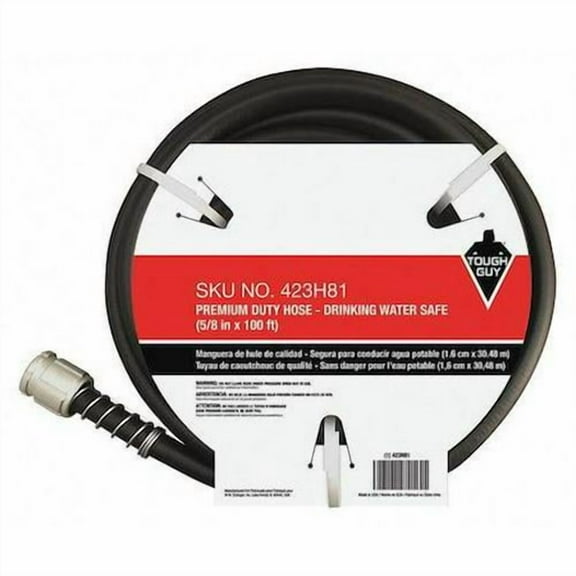 Tough Guy Water Hose, Cold, PVC, 100 ft., Black