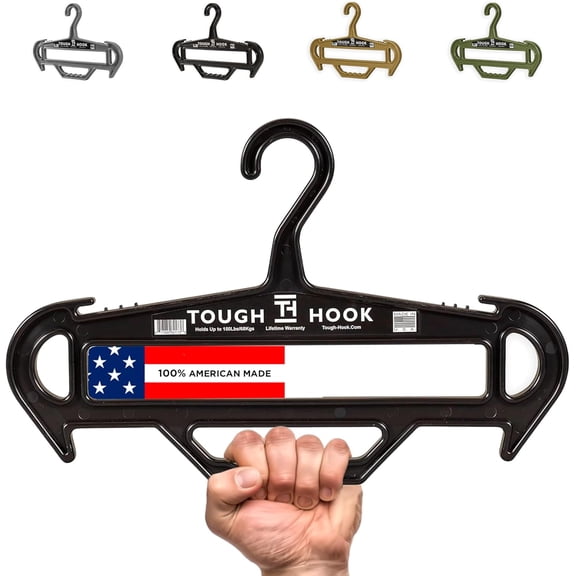 Tough Hanger XL | A Beast of a Hook | American Made | Premium X-Large Heavy Duty |Outdoor Gear,Wetsuit Dive Scuba Gear & Heavy Clothing180 lb Capacity Hanger |Built in Gripper Carry Handle, 1 Black