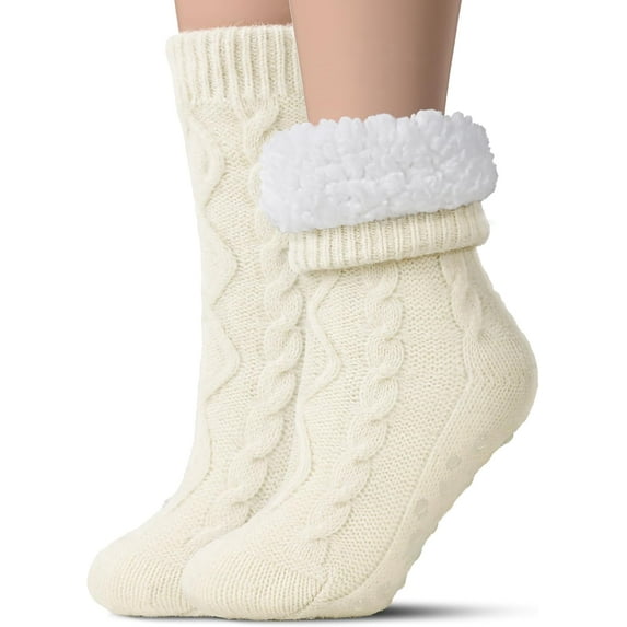 Tough Land Slipper Socks for Women with Grippers Non Slip, Sherpa Lined Slipper Socks