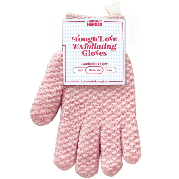 Tough Love Exfoliating Gloves 2pc Reusable Body Washcloth Mitt for Shower Bath & Spa, Dead Skin Remover, Ingrown Hair & Self Tan Exfoliator, Women Shower Accessories for Smooth Skin