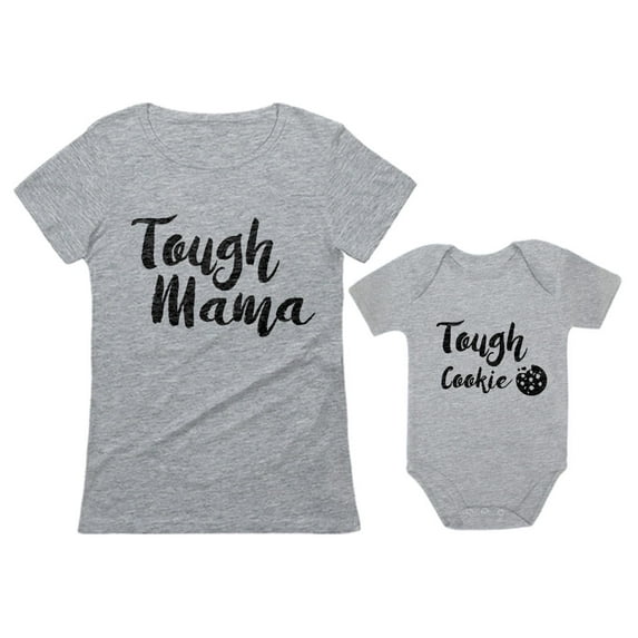 Tough Mama Tough Cookie Mother & Son Daughter Matching Set Mom & Baby Shirts Mom Gray Medium / Baby Gray 6M (3-6M)