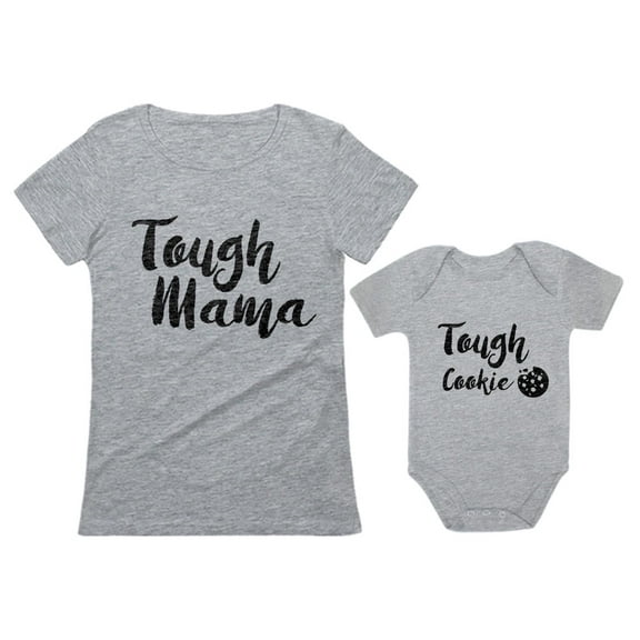 Tough Mama Tough Cookie Mother & Son Daughter Matching Set Mom & Baby Shirts Mom Gray Small / Baby Gray Newborn (0-3M)