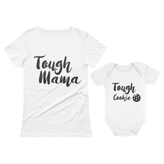 Tough Mama Tough Cookie Mother & Son Daughter Matching Set Mom & Baby Shirts Mom White Large / Baby White 6M (3-6M)