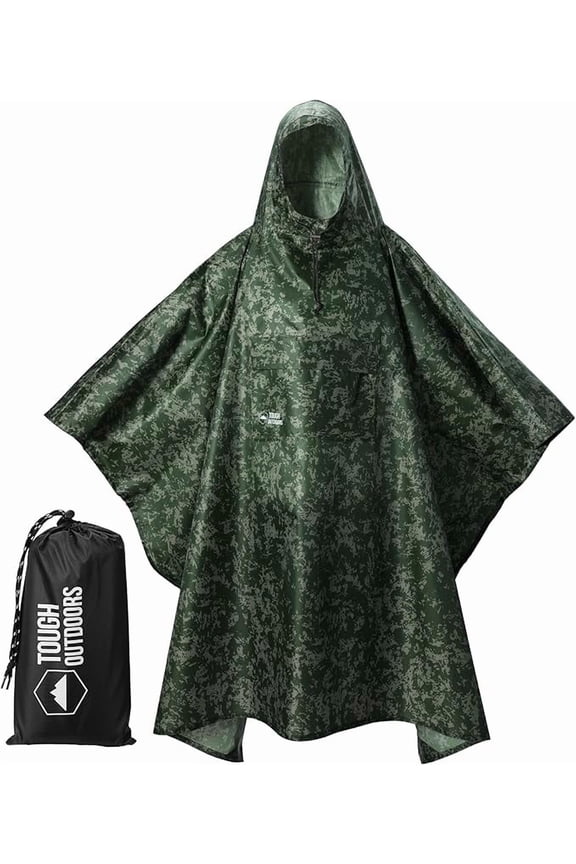 Tough Outfitters Military Poncho - Waterproof Camo OCP Rain Jacket - Extra Large, Heavy Duty, Tear-Resistant Tactical Poncho