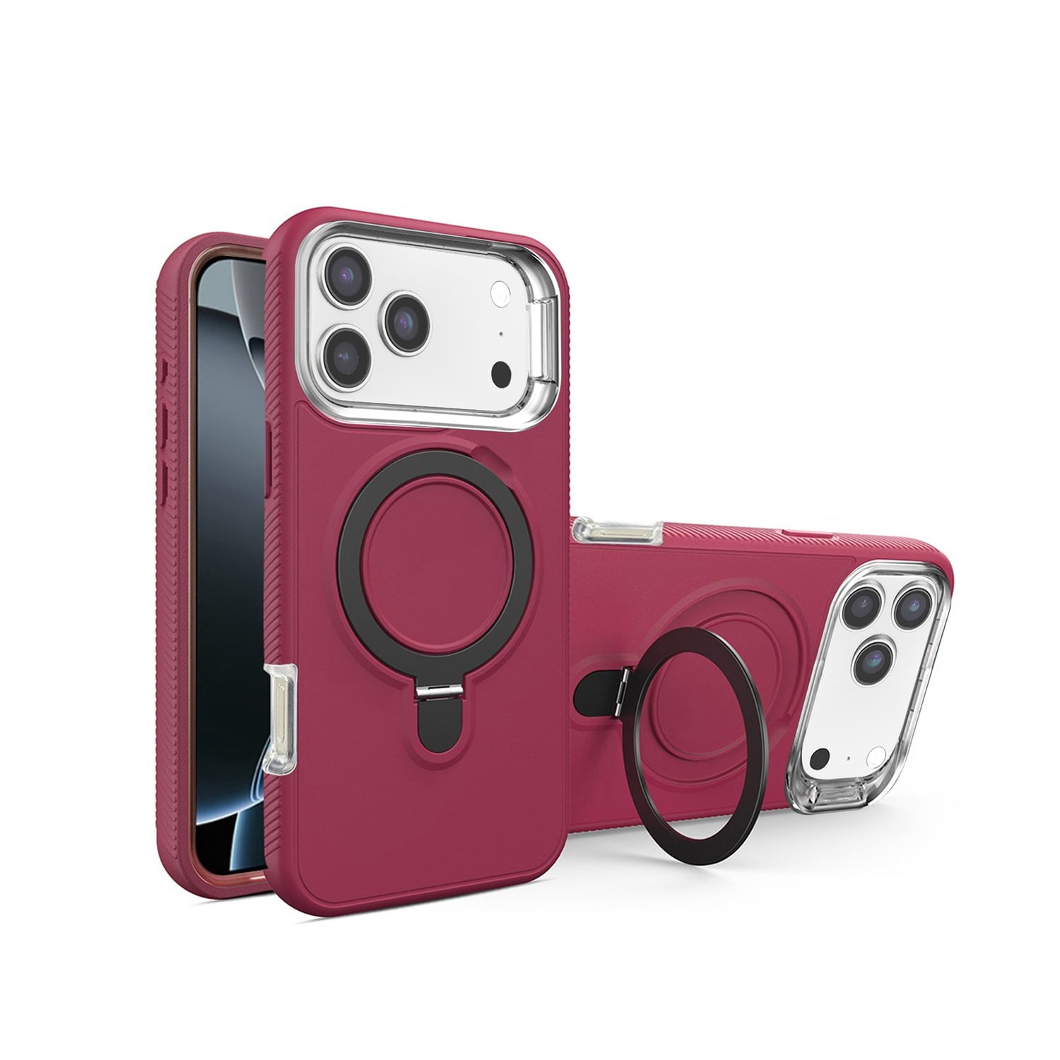 Tough Protective Phone Cover with Adjustable Kickstand for iPhone 17 Pro Max - Maroon