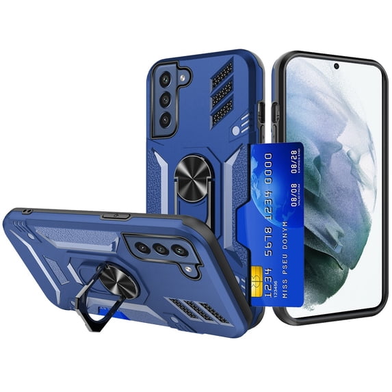 Tough Ring Holder Case with Card Slot for Samsung Galaxy S22 5G - Blue