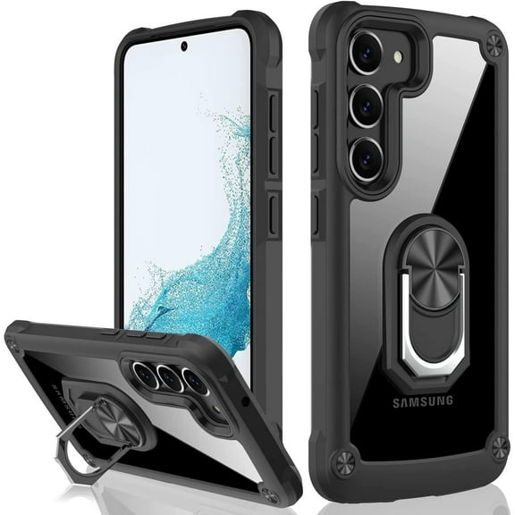 Tough Shield Snap-on Transparent Case with Ring Grip for Samsung Galaxy S23 - Black