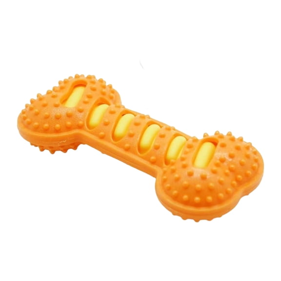 Tough Squeaky Bone Dog Toy Natural Rubber Durable Chew Toy for Small Medium Large Aggressive Chewers(Orange,19x9cm)