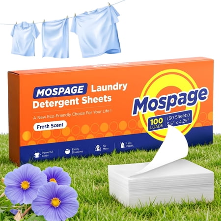 Tough on Stains Laundry Detergent Sheets Value Pack 100 Load (50 Sheet), No Residue Free & Gentle Laundry, Eco-Friendly Liquidless Detergent for Travel, Home, No Mess,