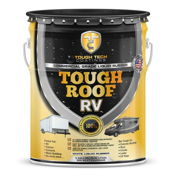 Tough Tech Coatings 5 Gallon RV Roof Coating - Permanent Waterproofing Kit, 87% UV Reflective. Self Leveling Sealant, White