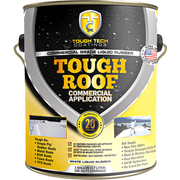 Tough Tech Coatings Tough Roof Commercial Application, Professional Grade Ceramic Liquid Rubber for Commercial Buildings 5X, Flex, 1 Gal